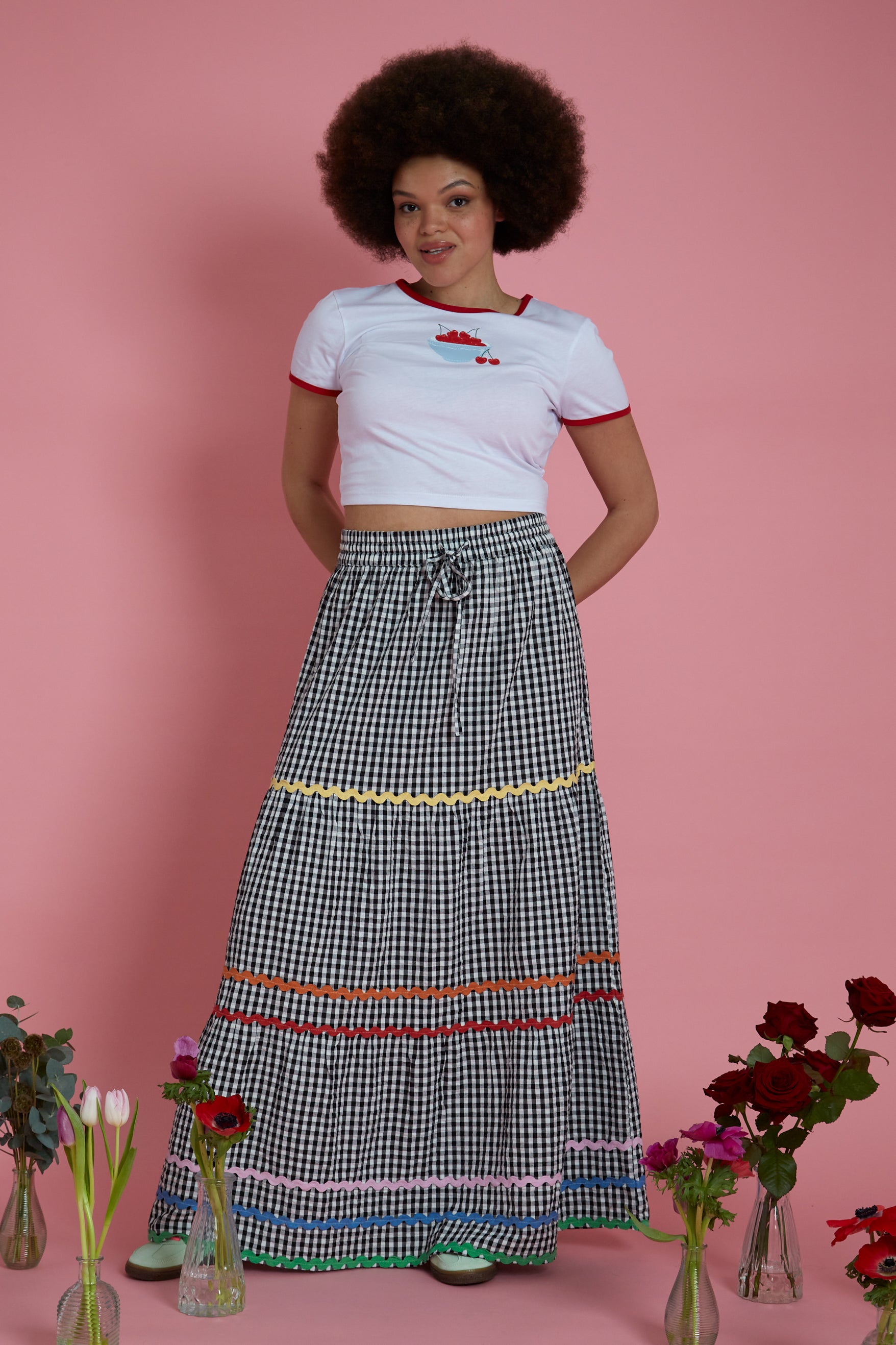 Maya Ric Rac Gingham Maxi Skirt - Plus