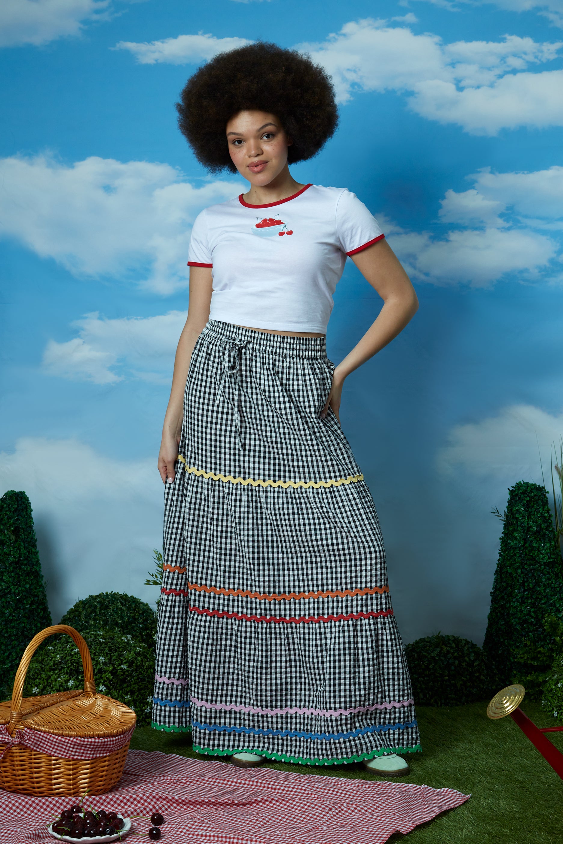 Maya Ric Rac Gingham Maxi Skirt - Plus