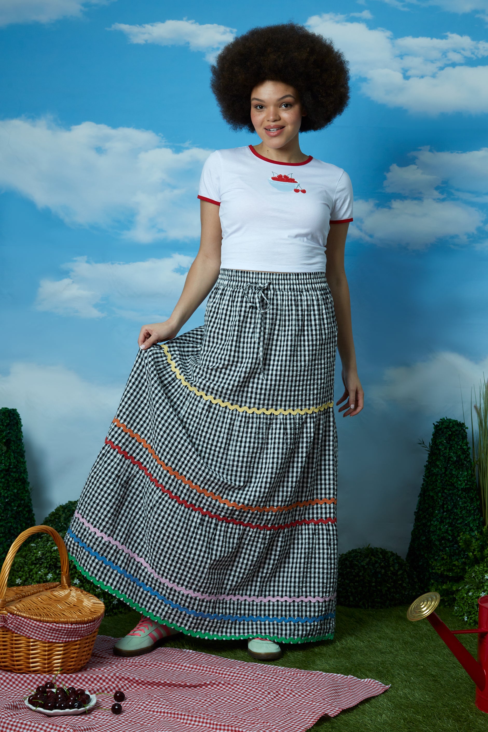 Maya Ric Rac Gingham Maxi Skirt - Plus