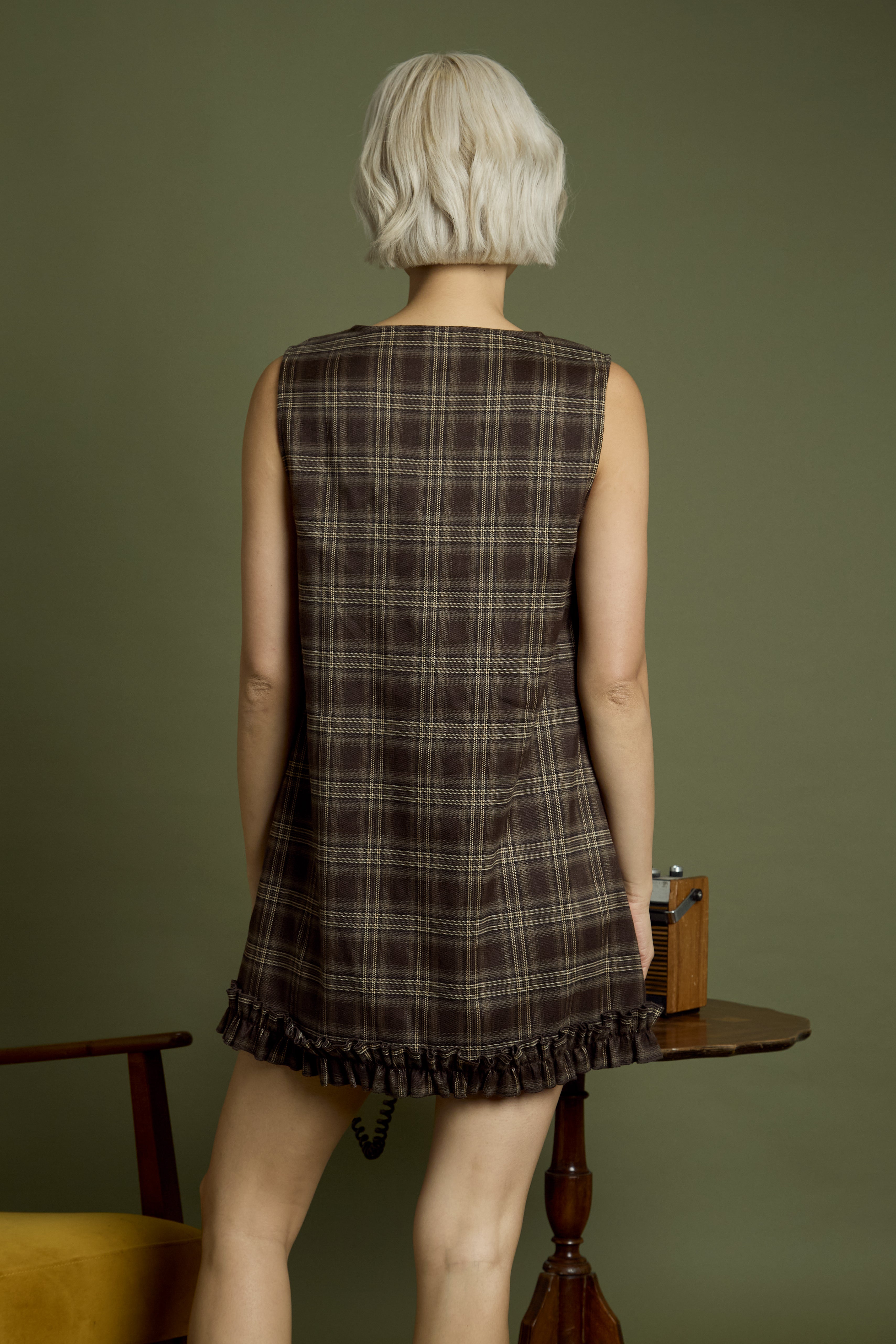 Lacey Check Print Mini Shift Dress