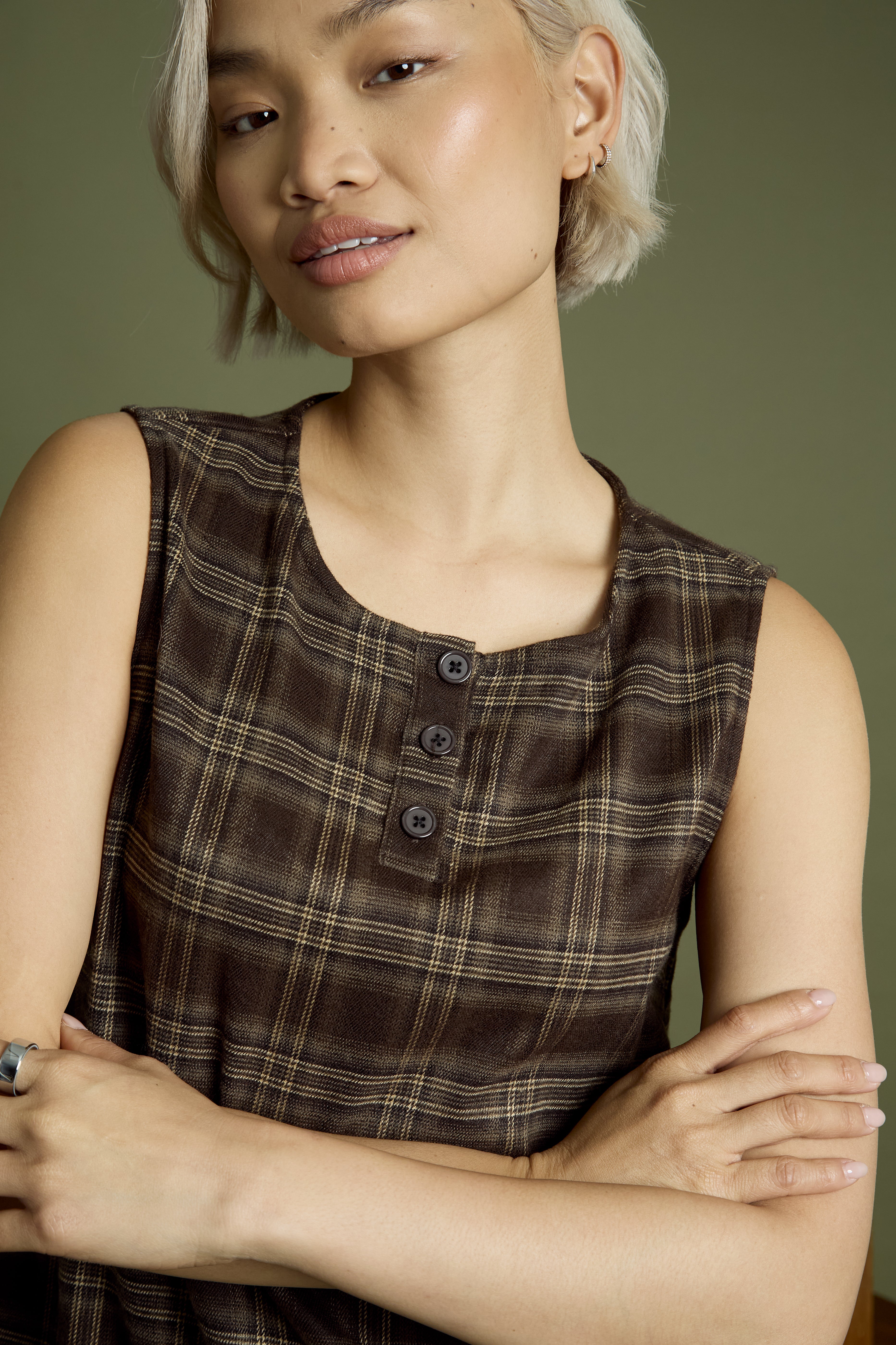 Lacey Check Print Mini Shift Dress