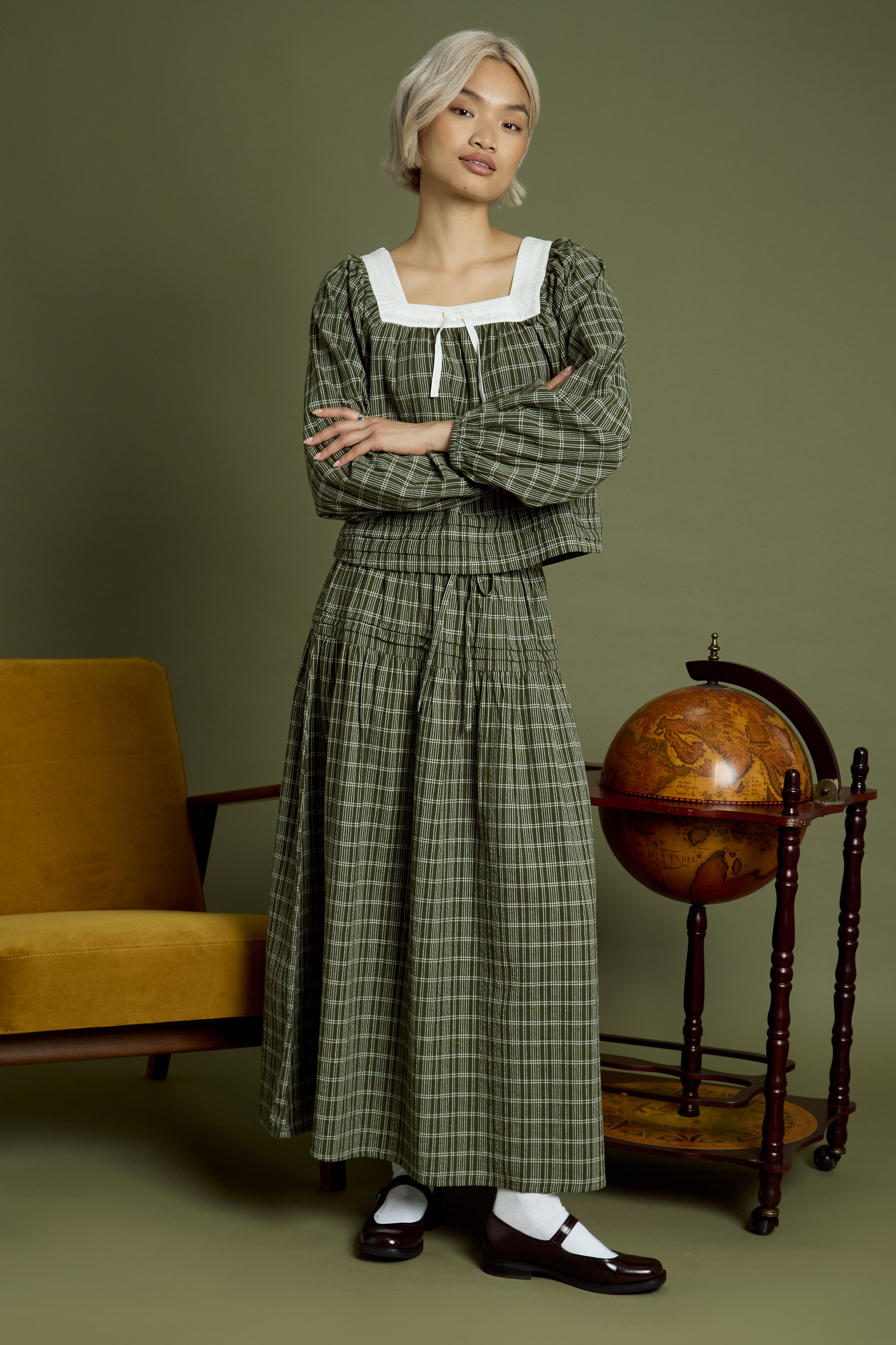 Flora Tiered Check Midaxi Skirt