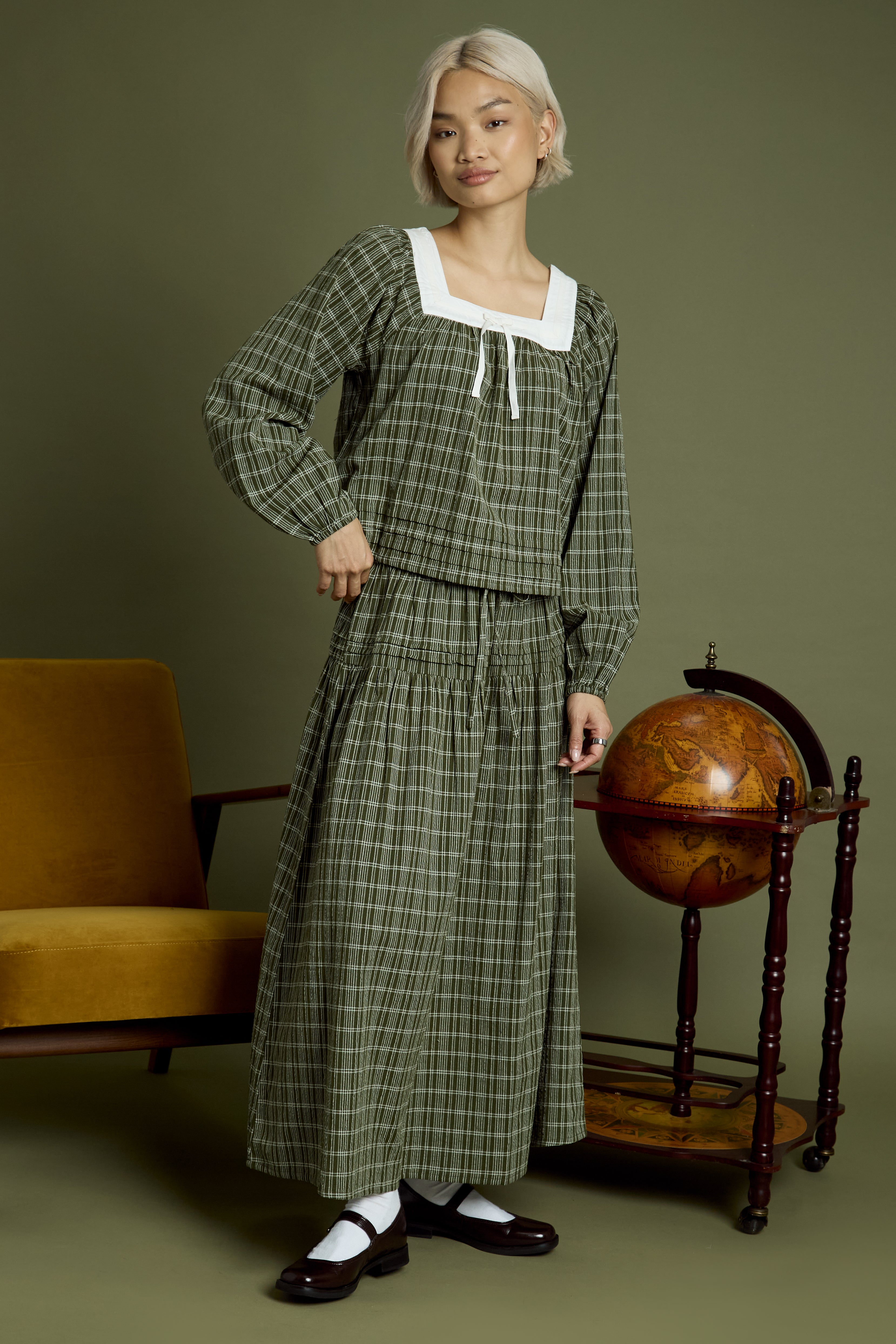 Flora Tiered Check Midaxi Skirt