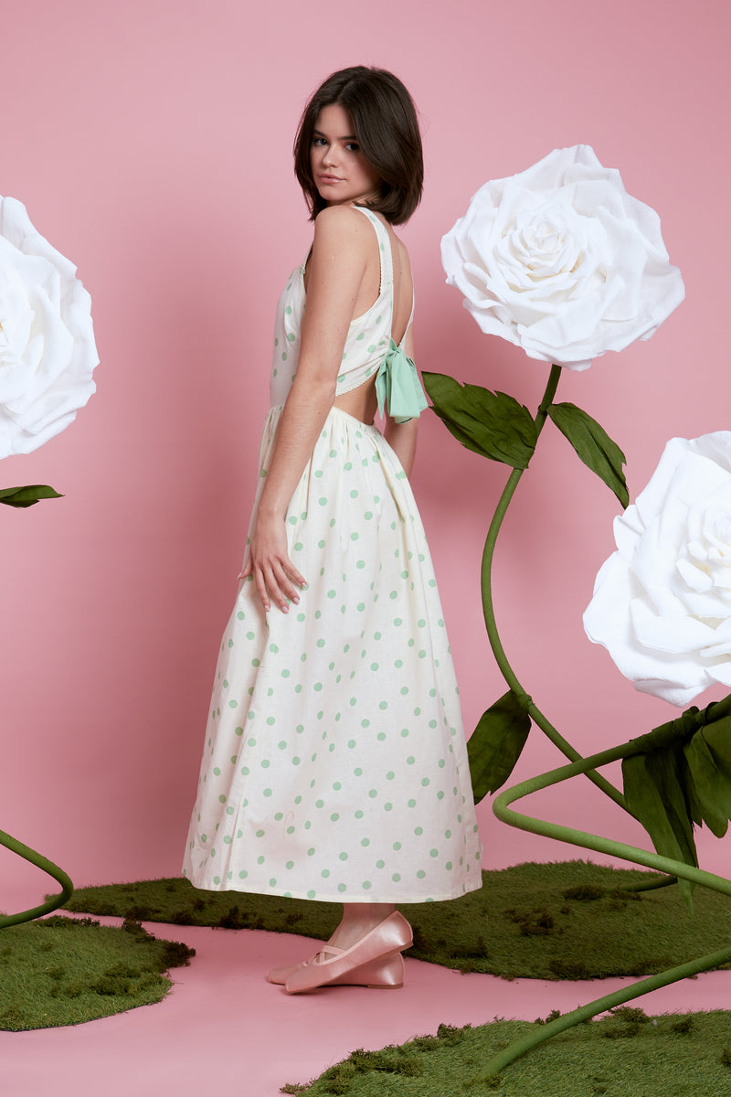 Priscilla Midi Polka Dot Dress - Green