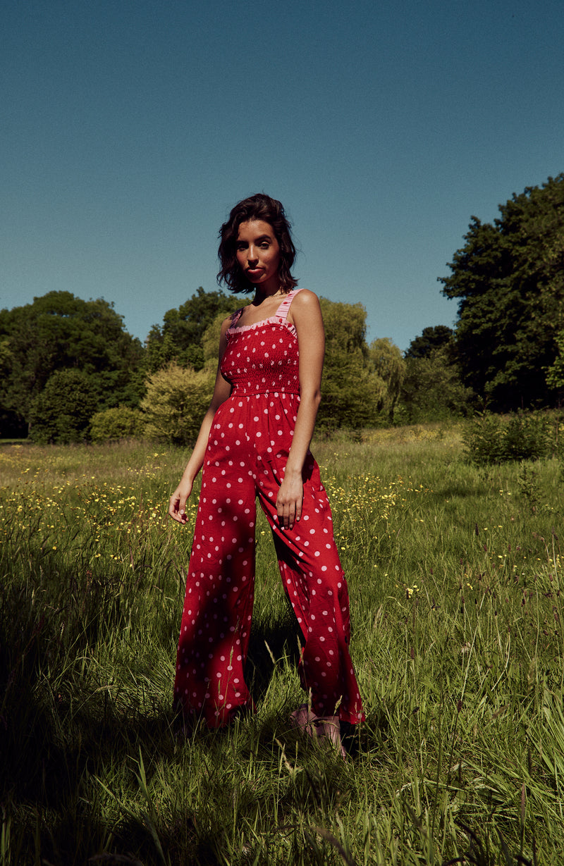 Raye Polka Dot Jumpsuit - Red