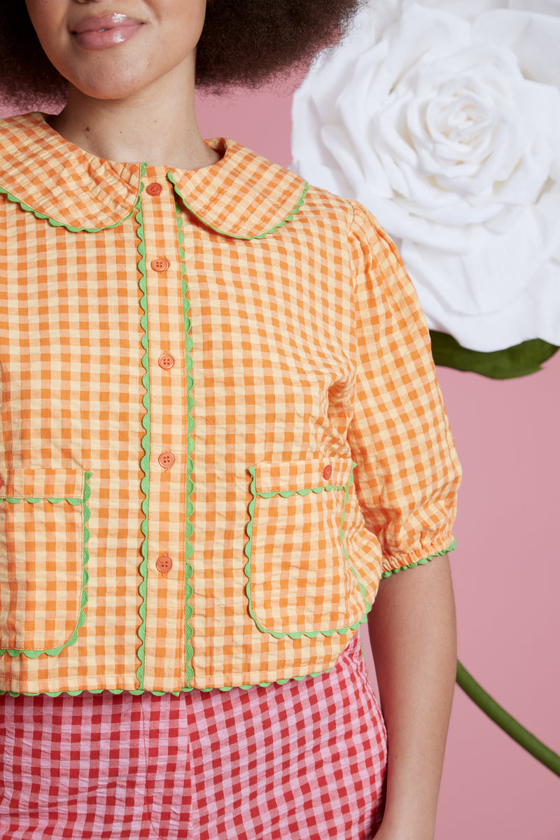 Nikita Cropped Gingham Shirt - Curve