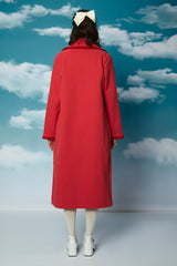 Maeve Ruffle Edge Longline Cocoon Coat in Pink / Red