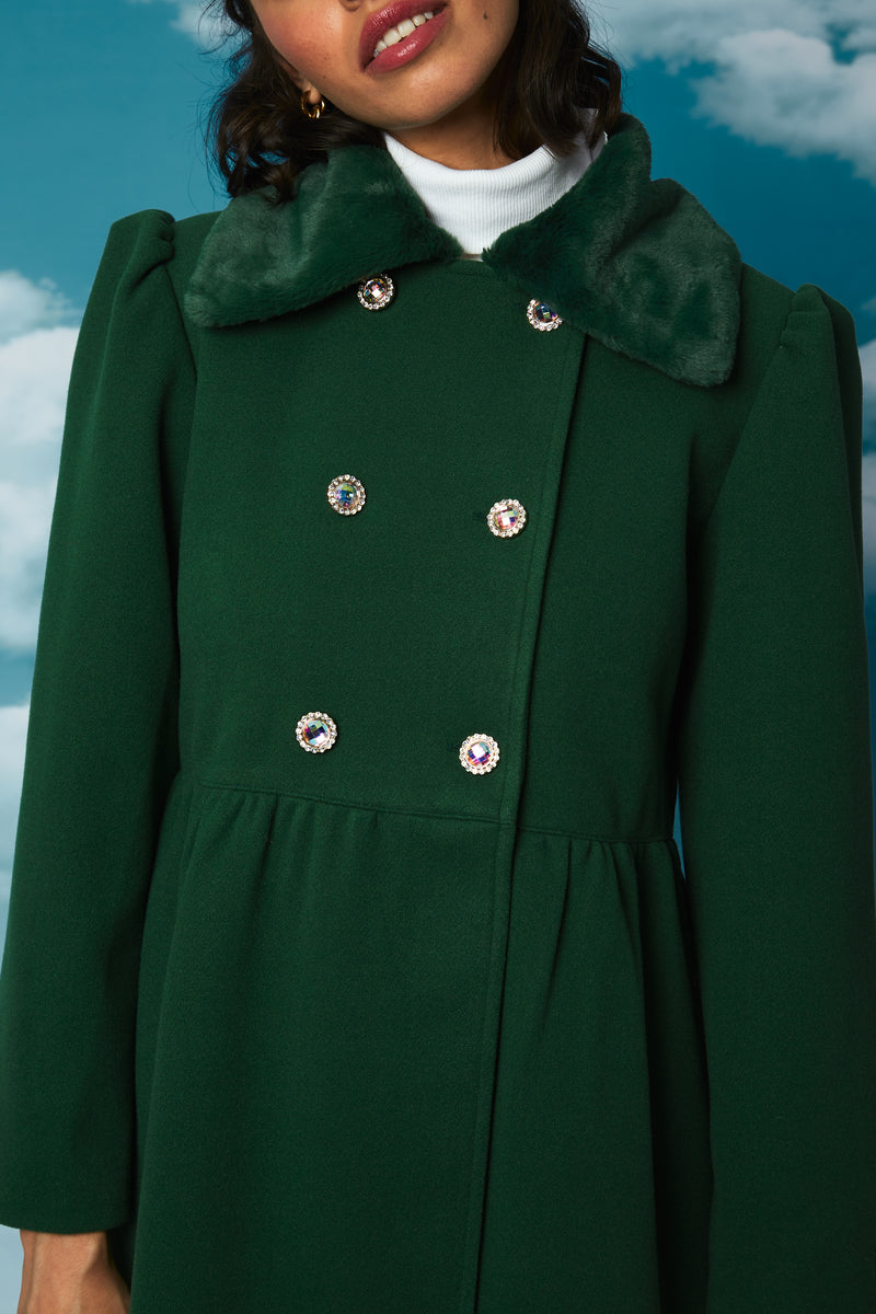 Velma Faux Fur Collar Detail Princess Coat – Neon Rose