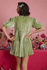Jolene Green Crushed Velvet Smock Dress