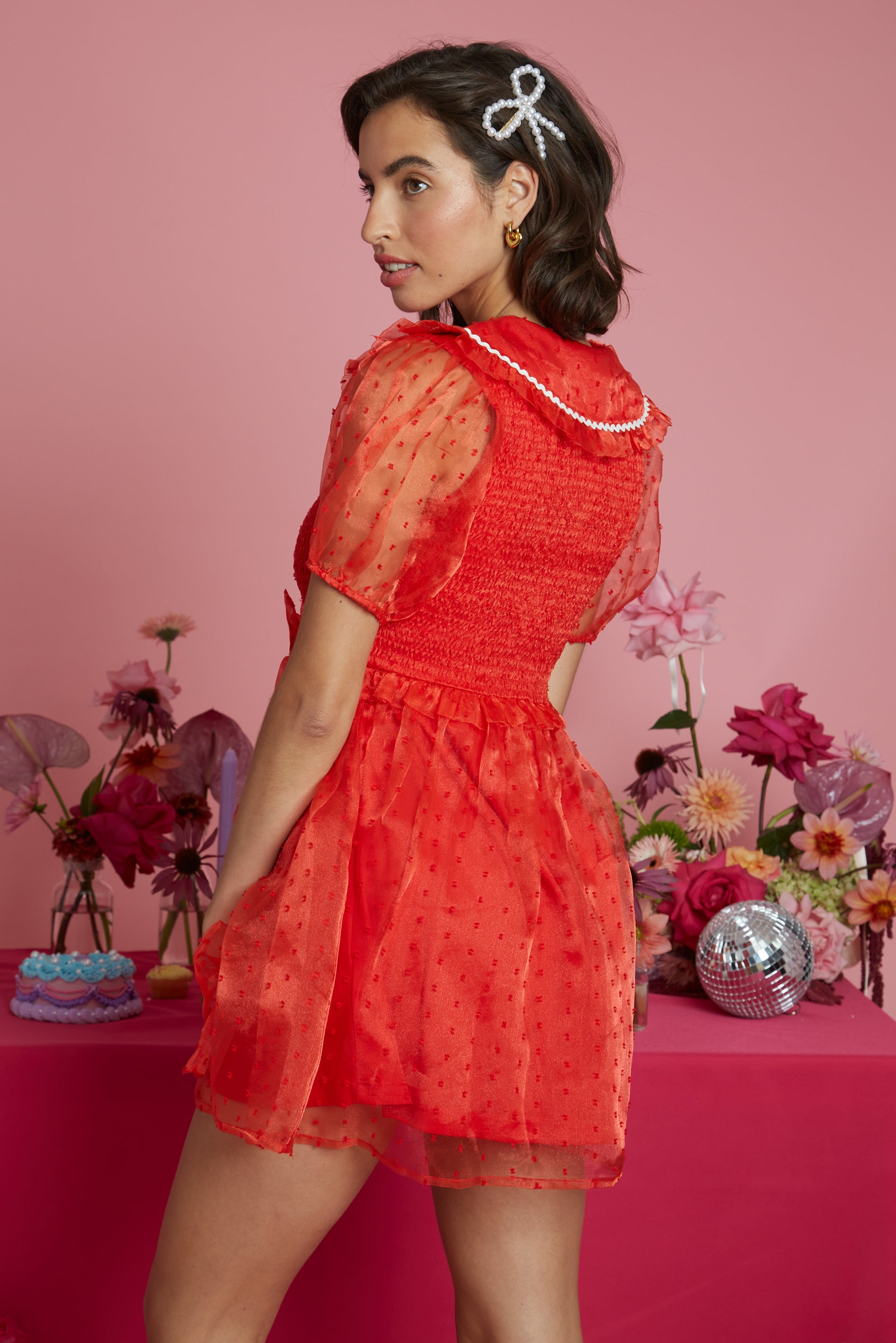Red tulle mini shop dress