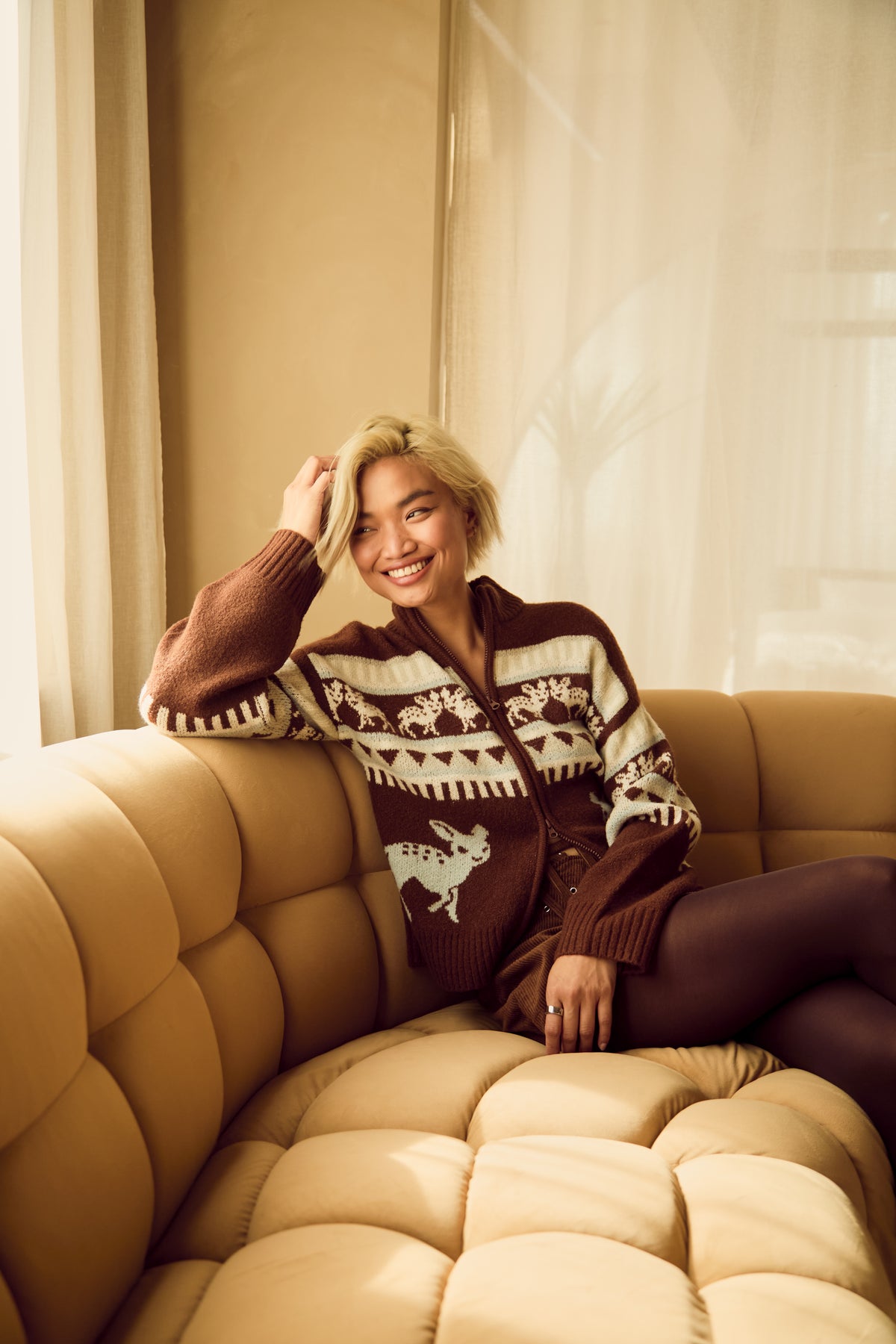 Aspen Deer Print Zip Up Jumper