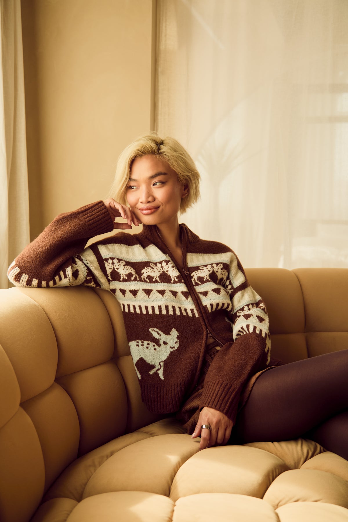 Aspen Deer Print Zip Up Jumper