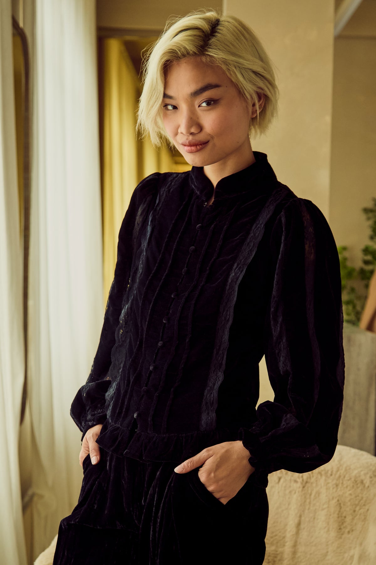 Mona Black Velvet Blouse