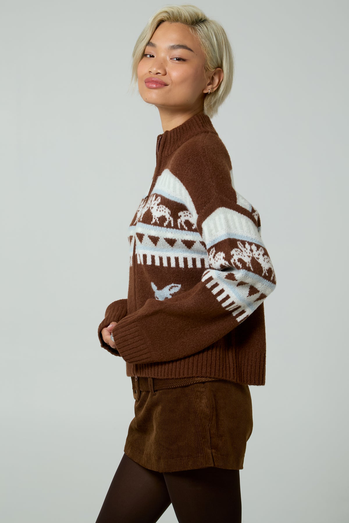 Aspen Deer Print Zip Up Jumper