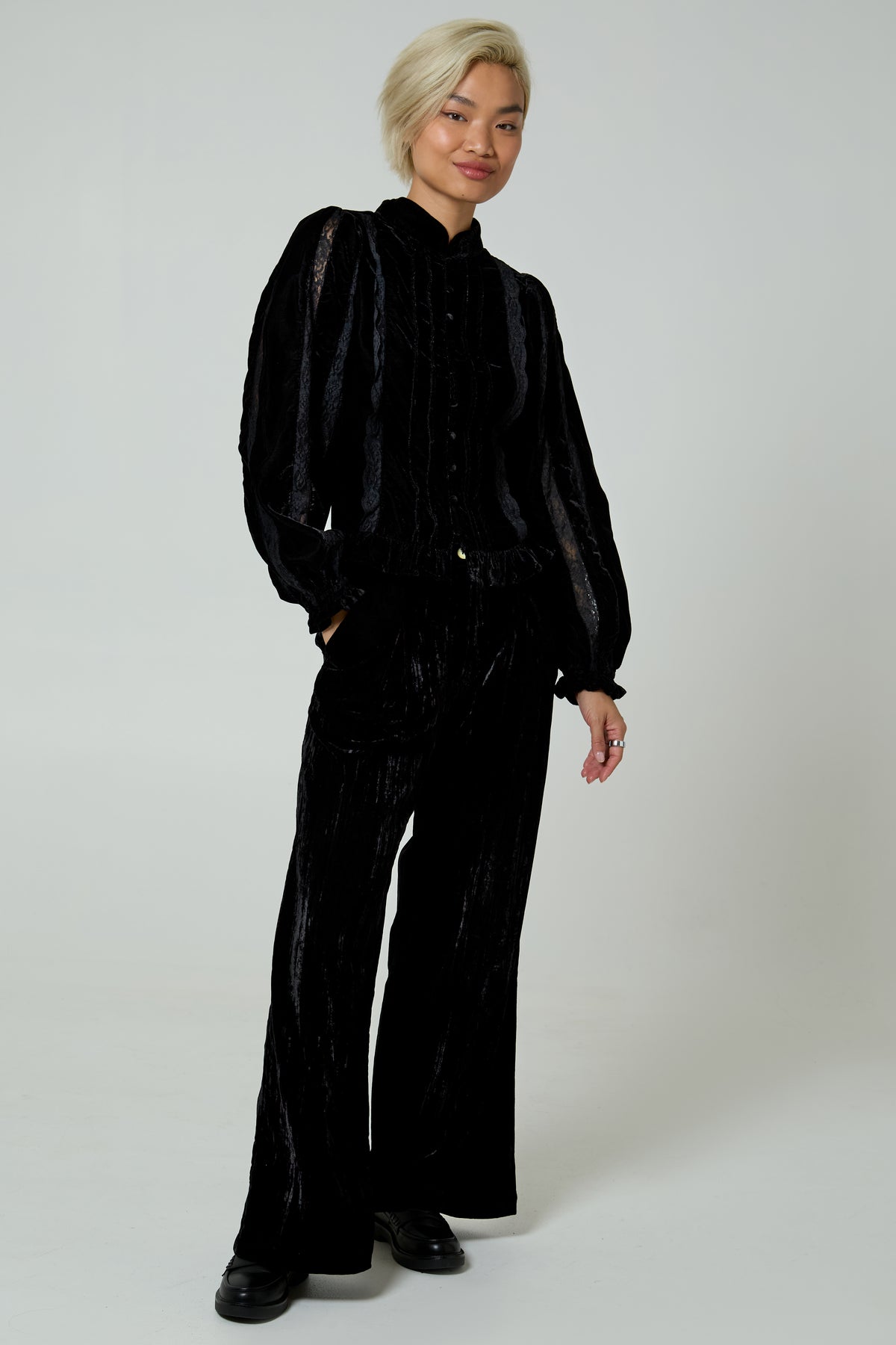 Mona Black Velvet Trousers