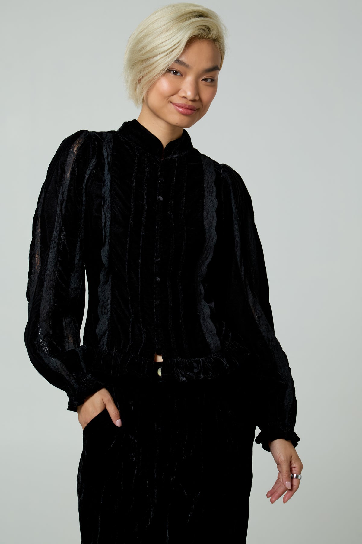 Mona Black Velvet Blouse
