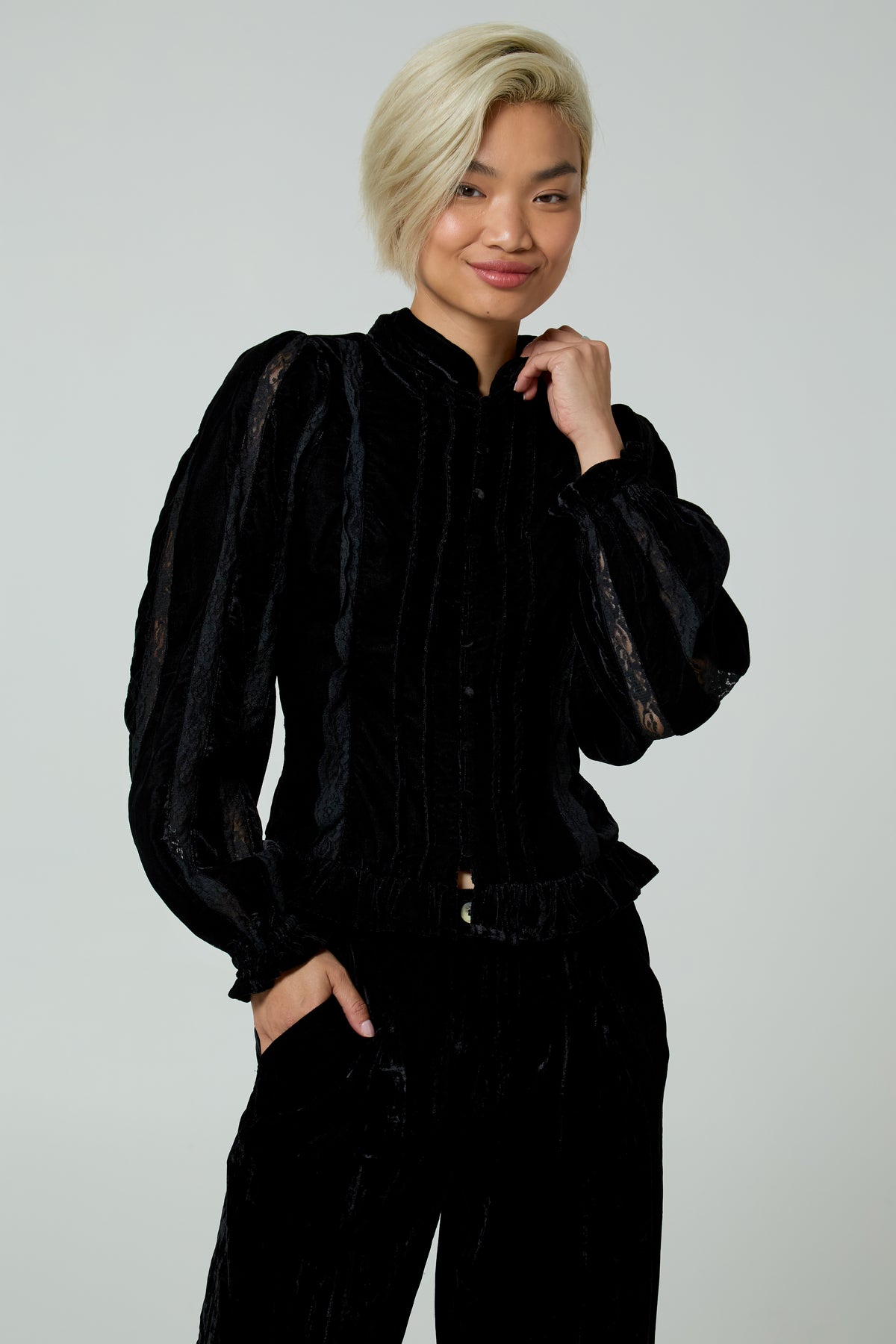 Mona Black Velvet Blouse