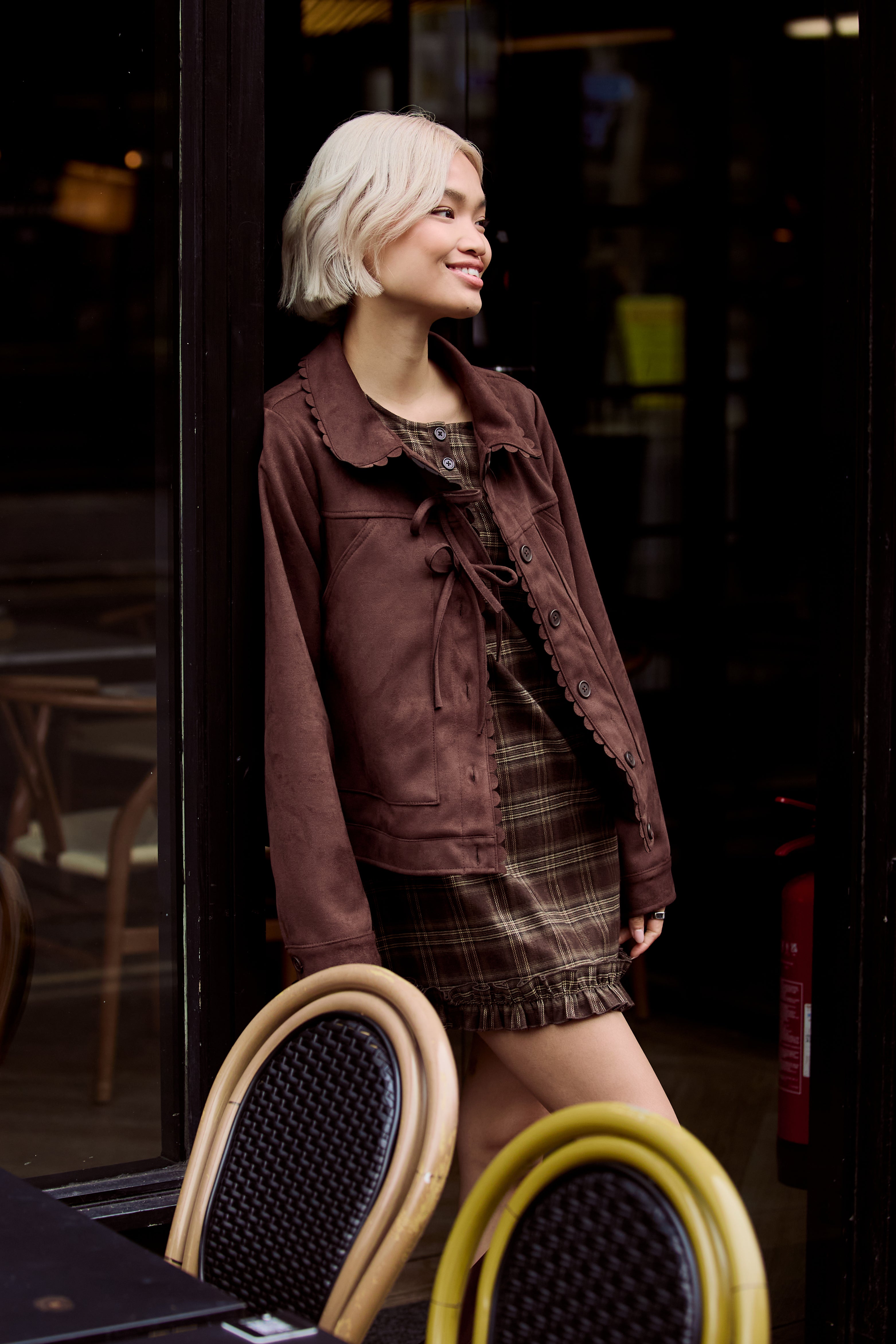 Lacey Check Print Mini Shift Dress