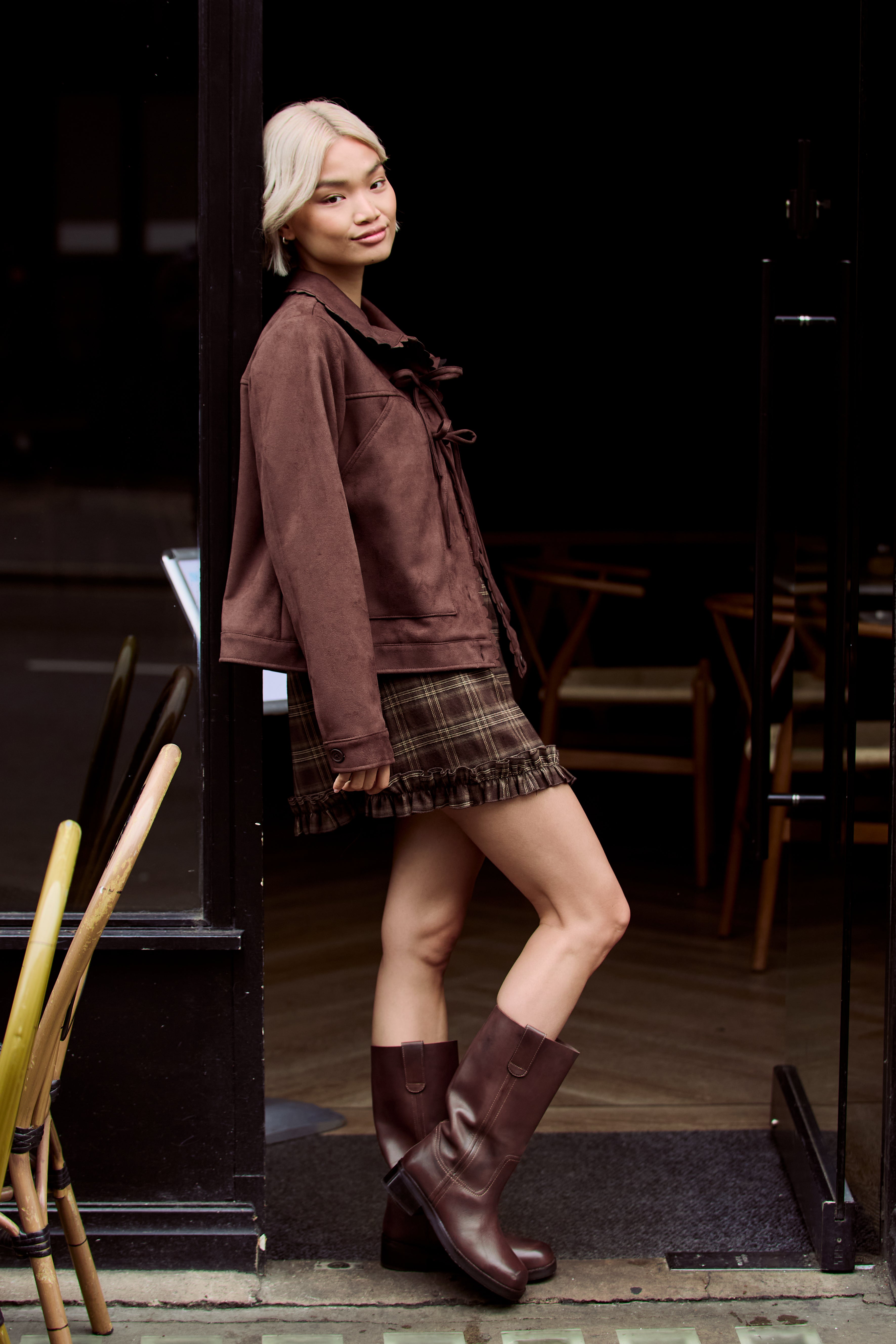 Lacey Check Print Mini Shift Dress