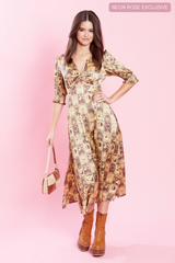 Goldie Puff Sleeve Dress - Gold