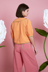 Nikita Cropped Gingham Shirt - Orange