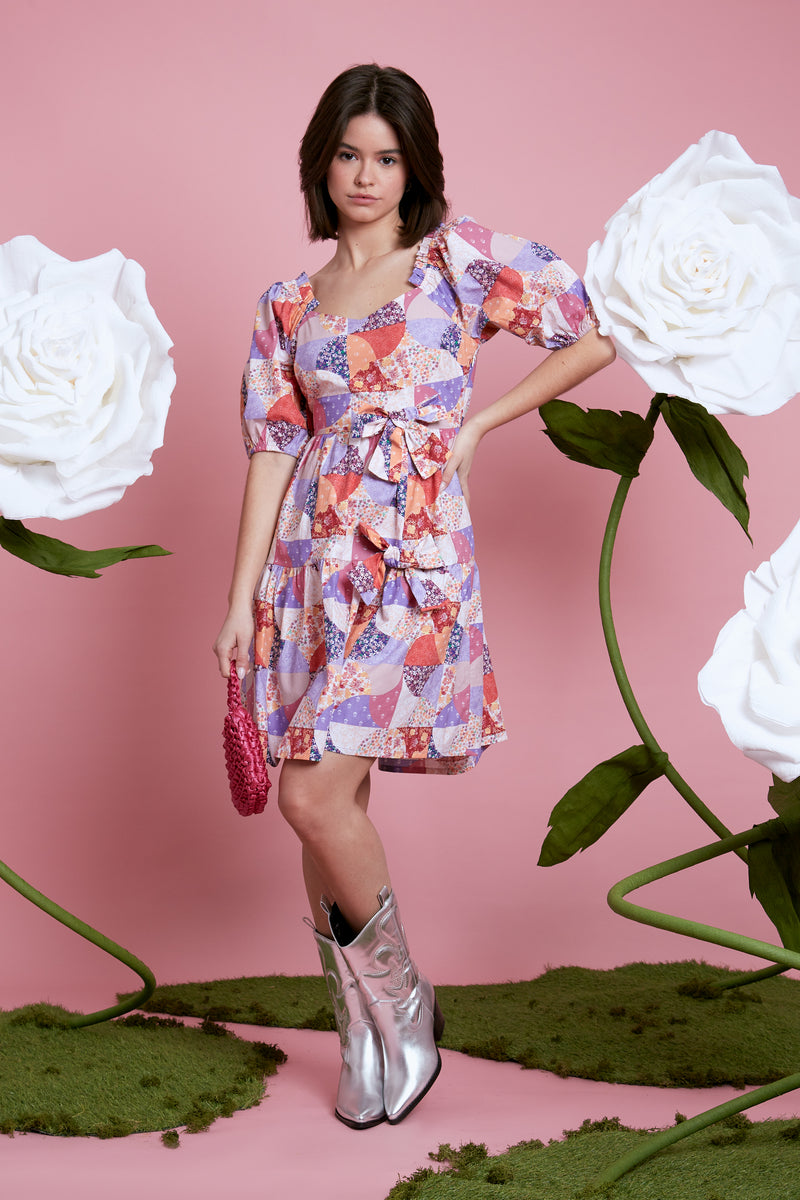 Florence Patchwork Print Dress - Pink