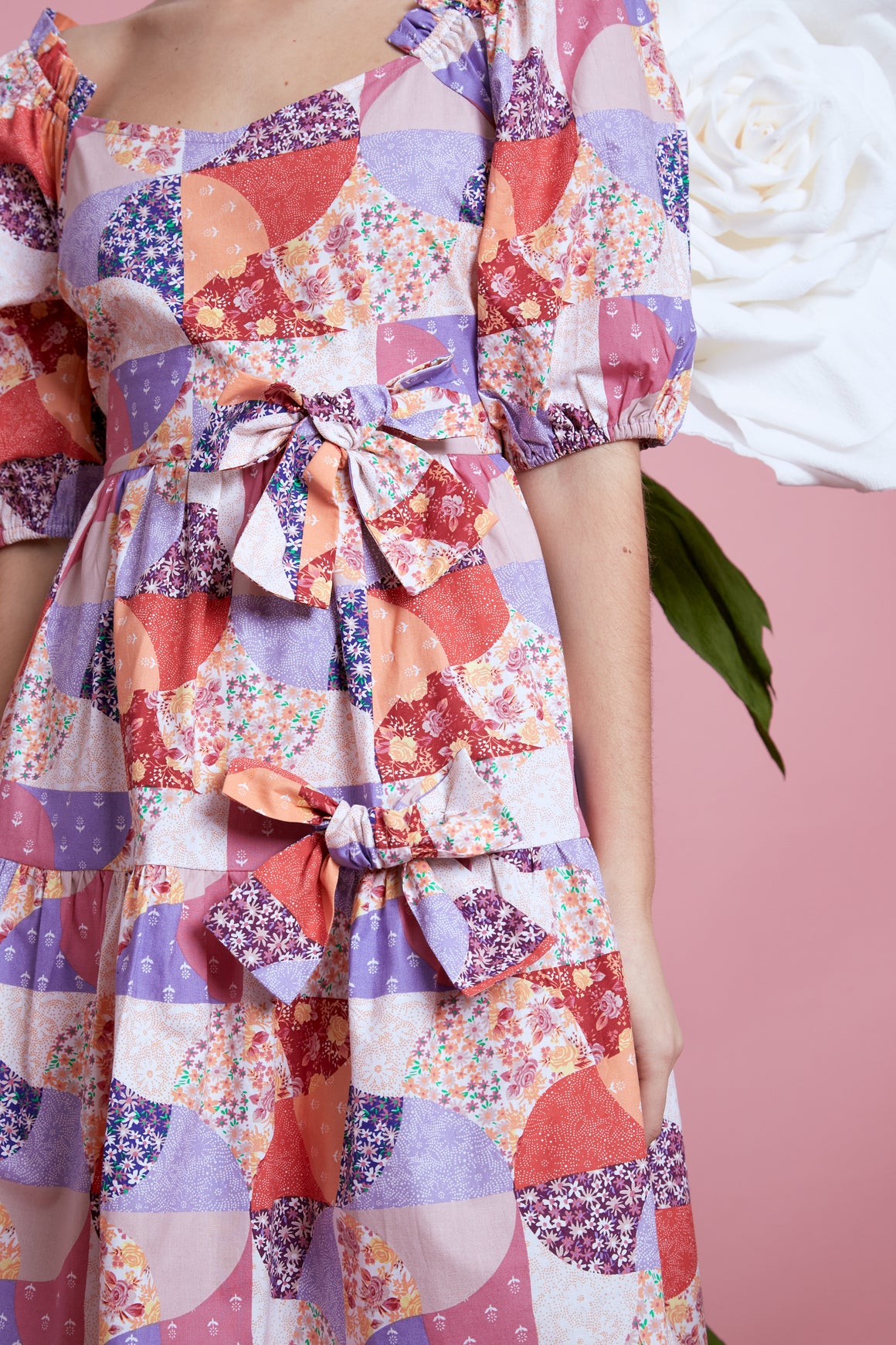 Florence Patchwork Print Dress - Pink