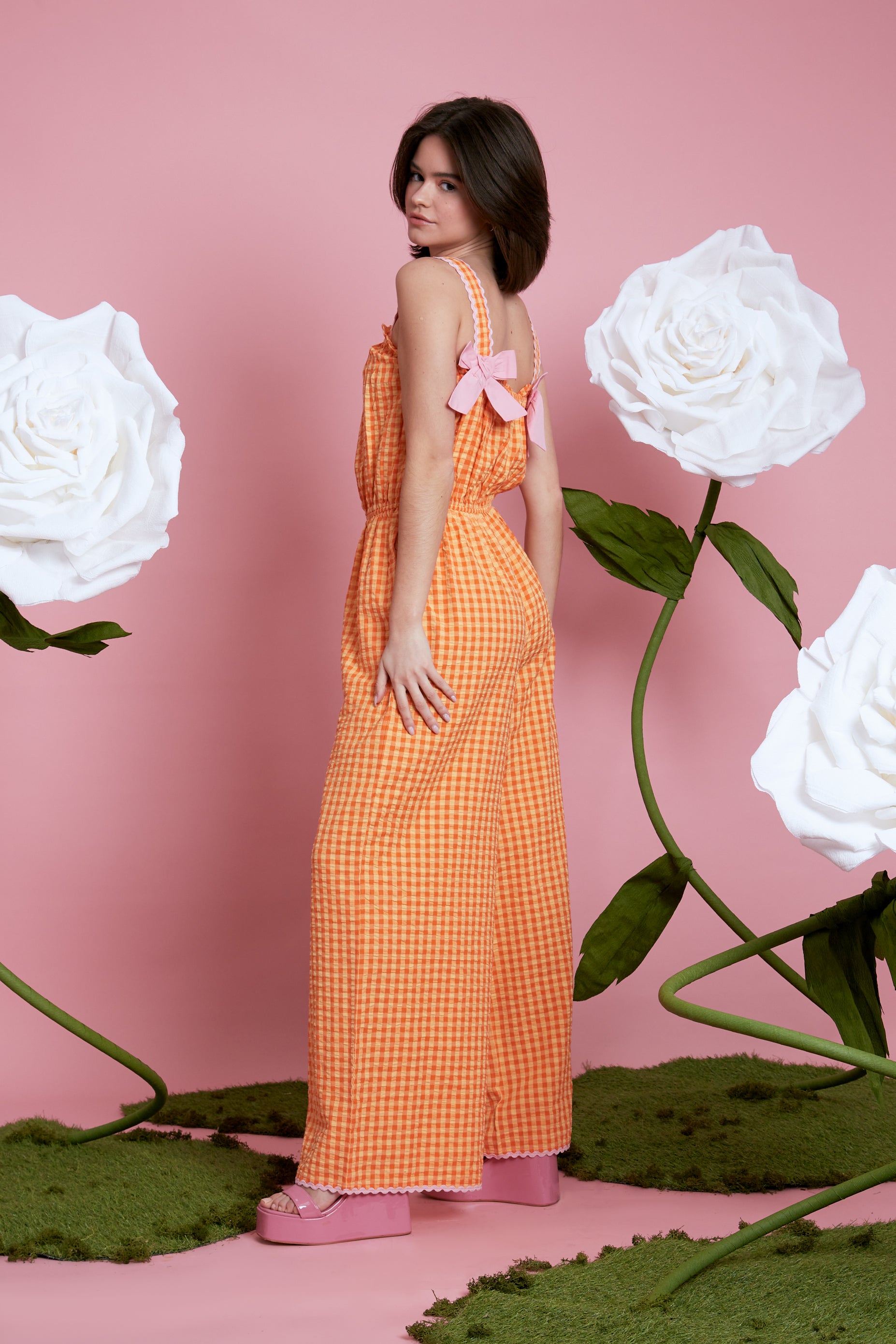 Elma Gingham Jumpsuit - Orange