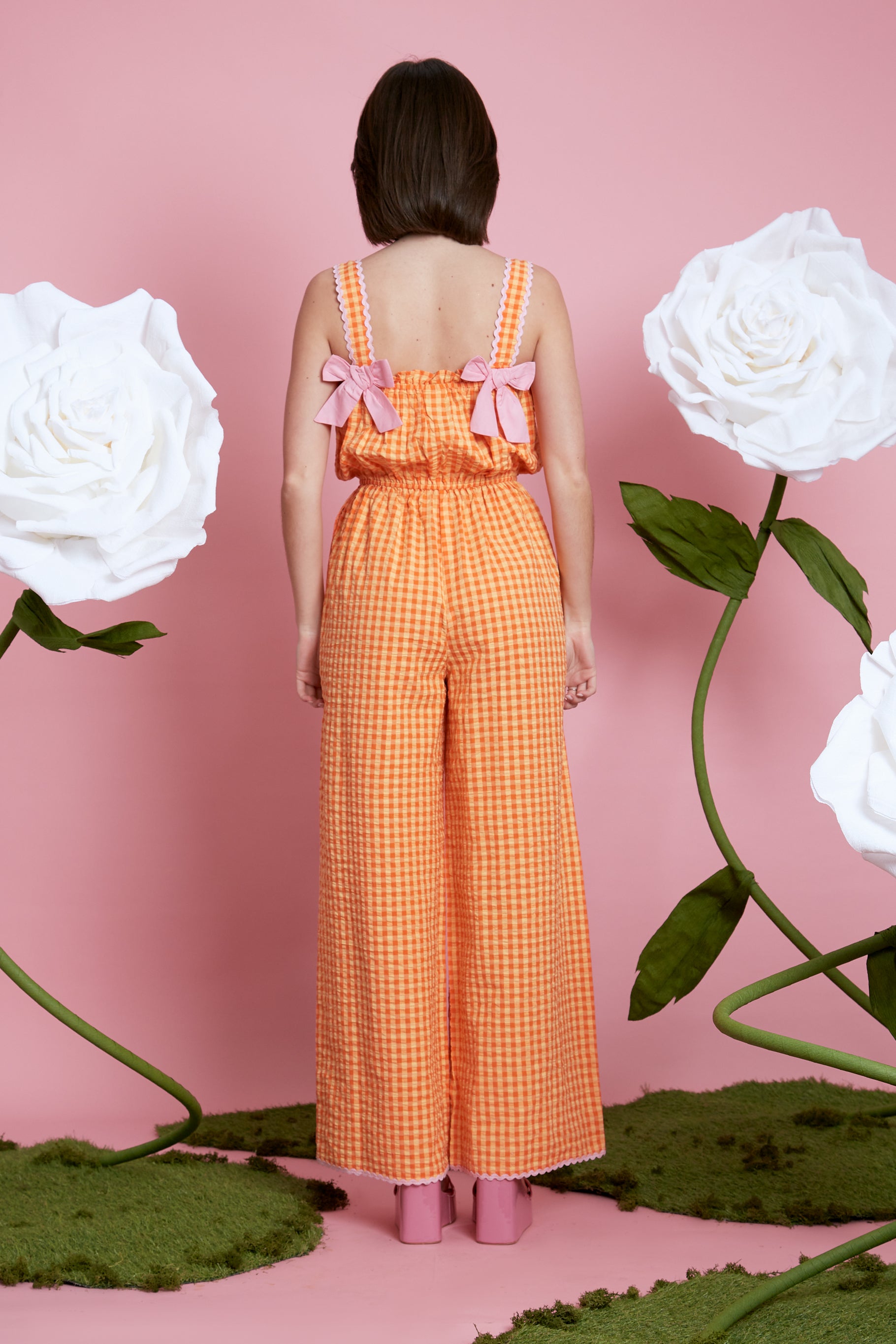 Elma Gingham Jumpsuit - Orange