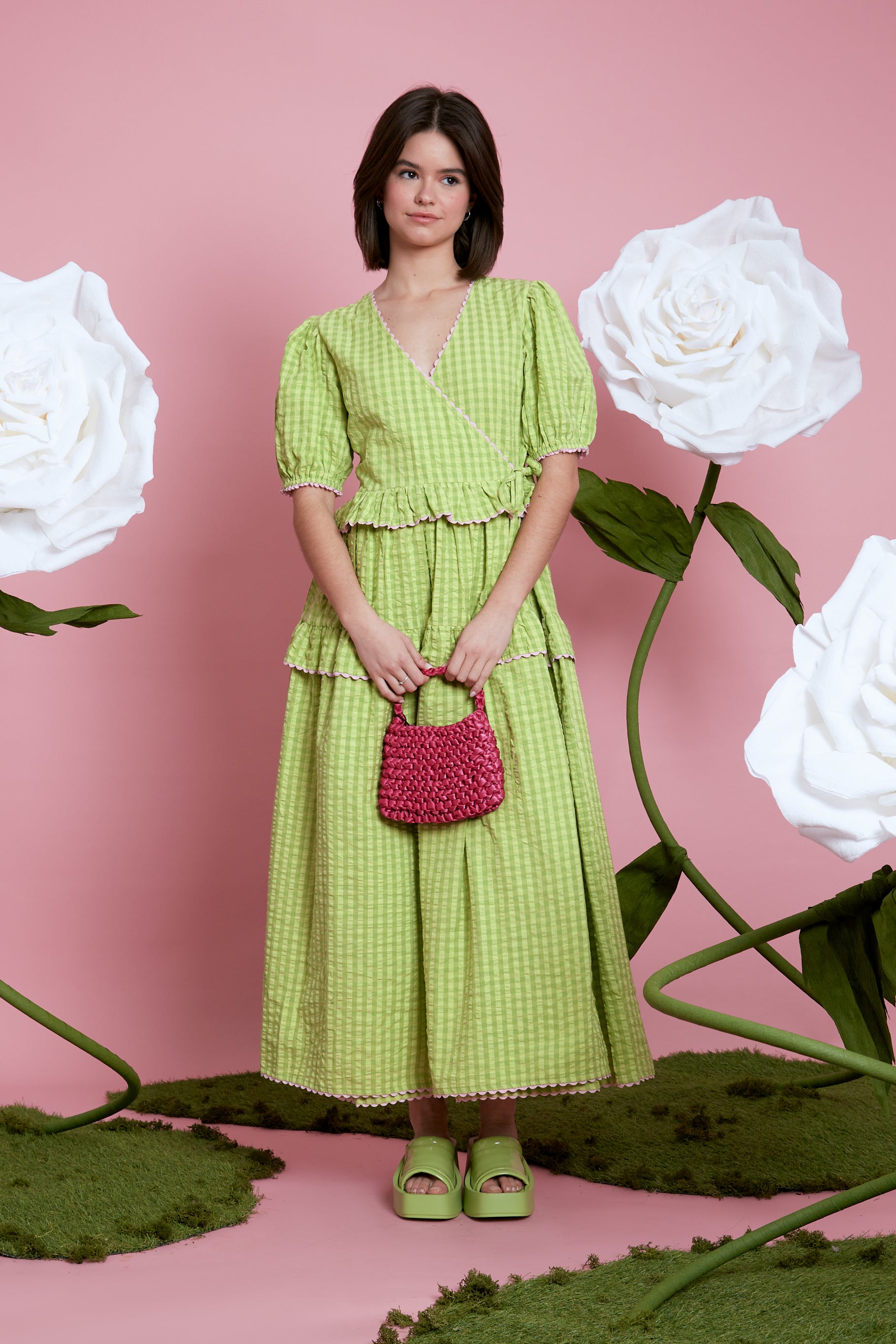 Martha Gingham Wrap Dress - Green