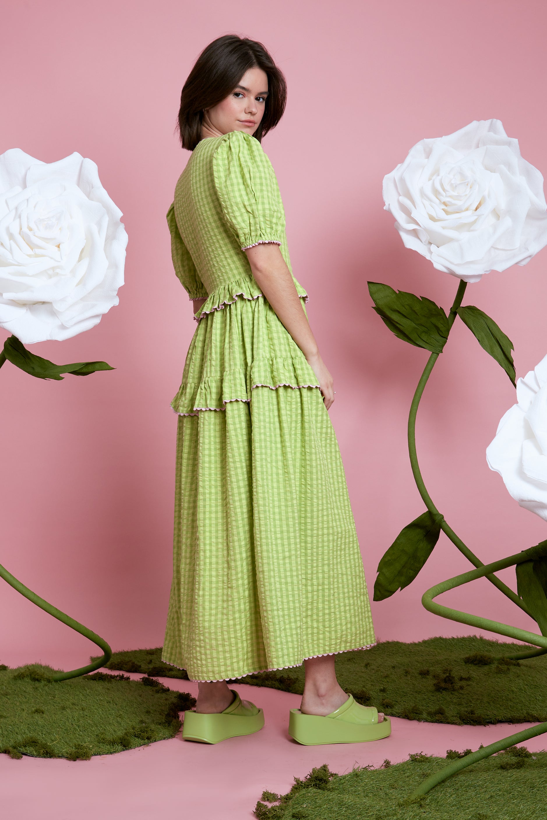 Martha Gingham Wrap Dress - Green