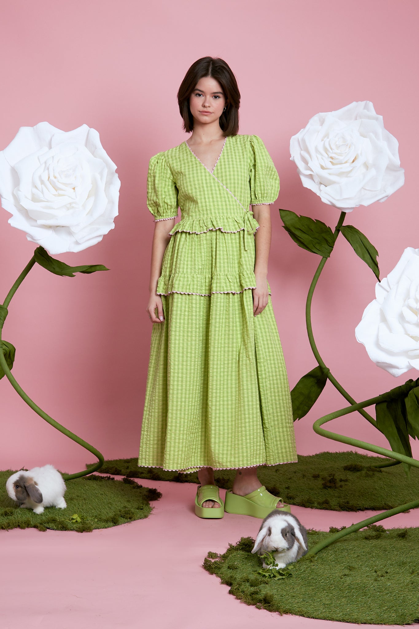 Martha Gingham Wrap Dress - Green