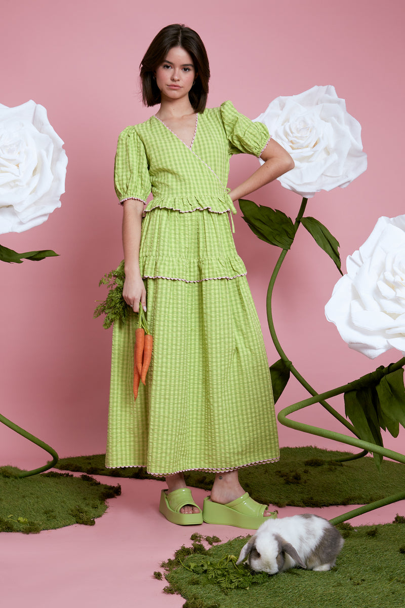 Martha Gingham Wrap Dress - Green