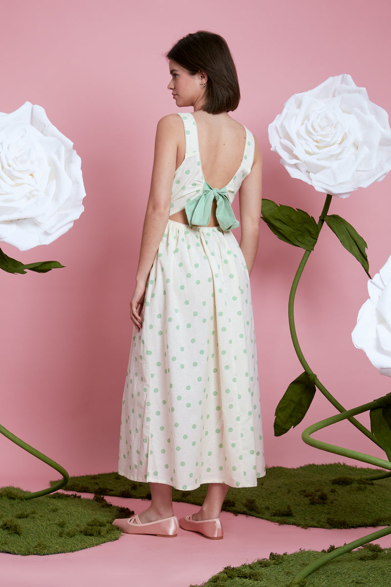 Priscilla Midi Polka Dot Dress - Green