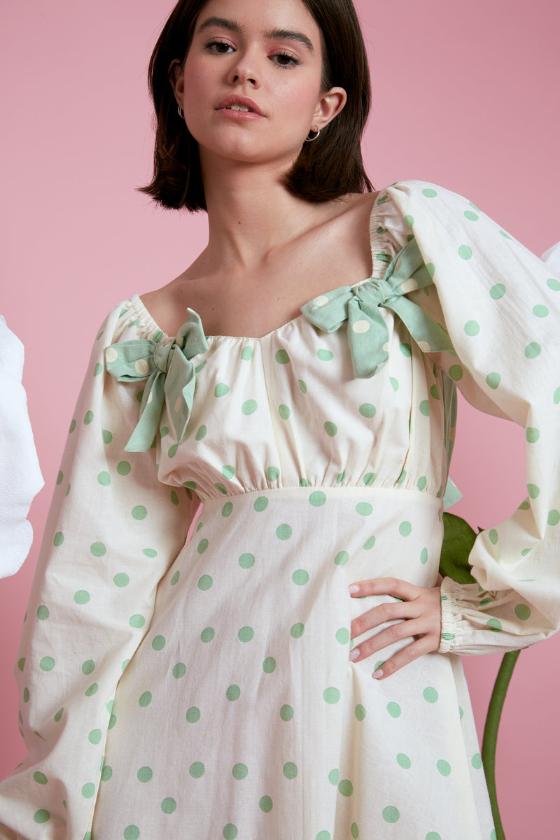 Priscilla Mini Polka Dot Dress - Green
