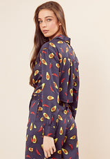 Avocado Satin Tie-Front Blouse <br> Navy