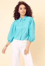 Vintage Balloon Sleeve Blouse <br> Turquoise