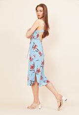 Floral Open Back Cami Midi Dress <br> Blue