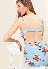 Floral Open Back Cami Midi Dress <br> Blue