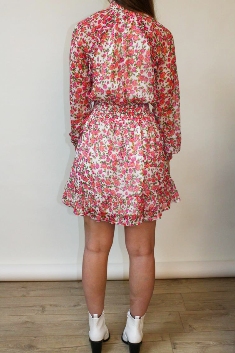 Mabel Floral High Neck Mini Dress <br/> Pink