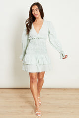 Gingham Plunge Mini Dress - Sage Green