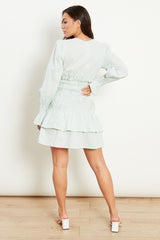 Gingham Plunge Mini Dress - Sage Green