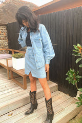 Gem Embellished Denim Mini Skirt Blue