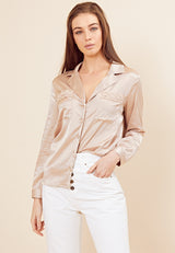 Vintage Satin Blouse with Crochet Trim <br> Cream