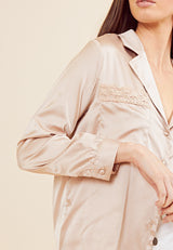 Vintage Satin Blouse with Crochet Trim <br> Cream