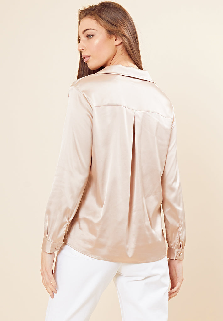 Vintage Satin Blouse with Crochet Trim <br> Cream