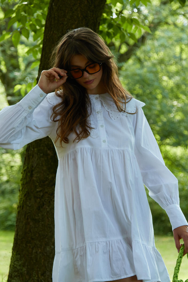 Nelly Shirt Dress With Broderie - White