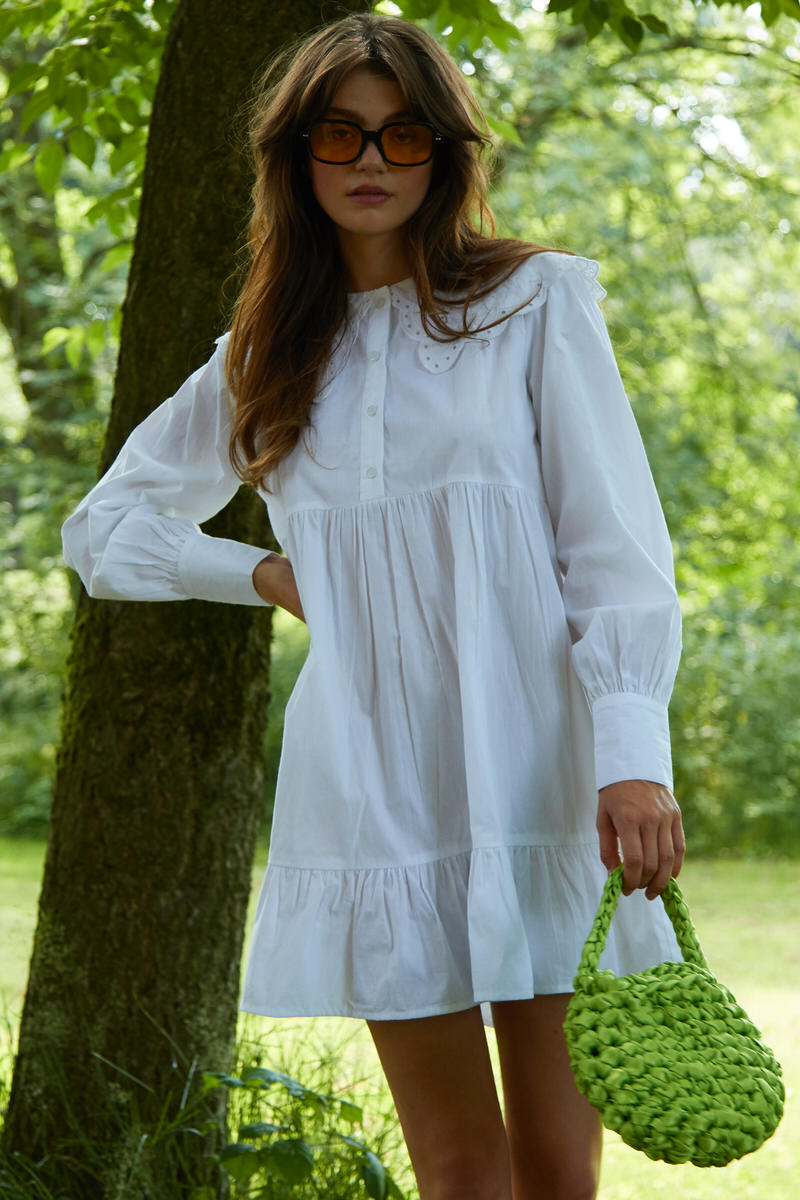 Nelly Shirt Dress With Broderie - White