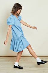 Denim Smock Dress with Contrast Collar <br/> Curve