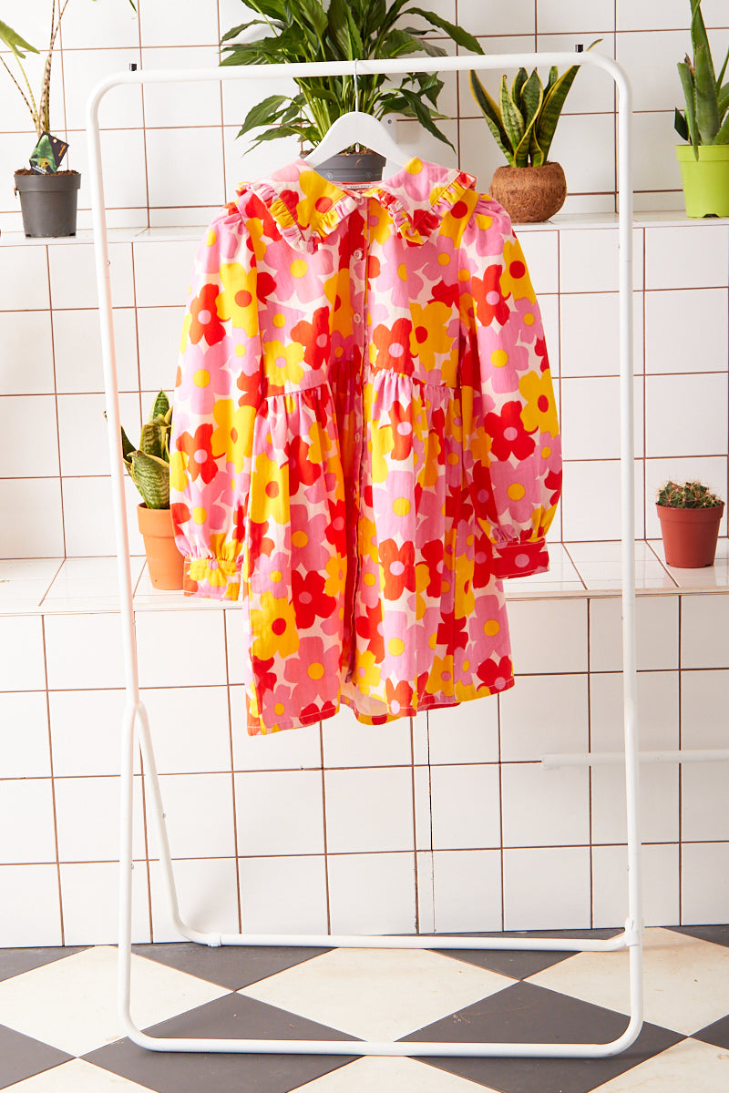 Iris Denim Mini Dress With Frill Collar - Pink